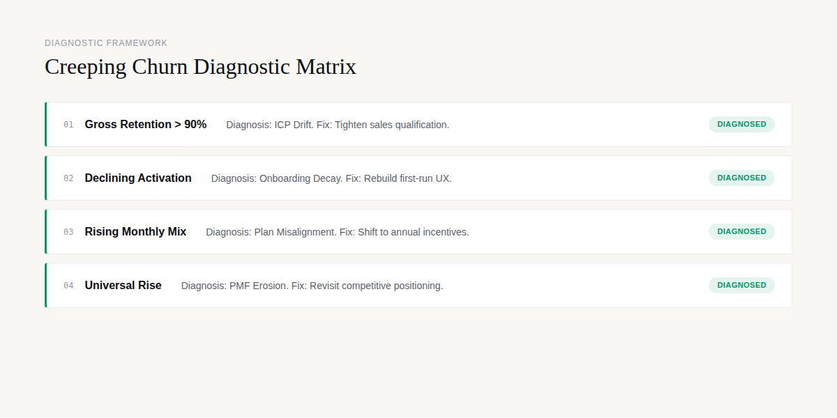 Creeping churn diagnostic matrix